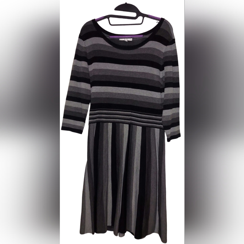 Gray Striped 3/4 Sleeve Sweater Dress Size Large